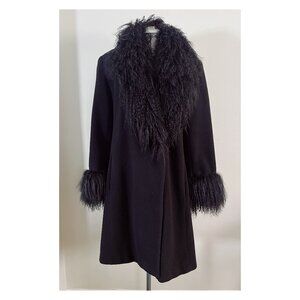 VTG J.Percy Sz L Black Mongolian Lambswool Fur Trim Coat